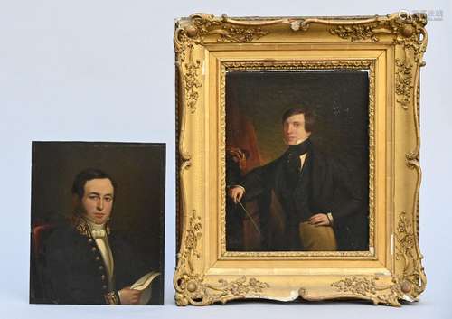 Lot: two paintings 'portraits of men', 19th century (41x33cm...