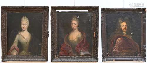 Collection of 3 portraits 'ladies and nobleman', 17th - 18th...