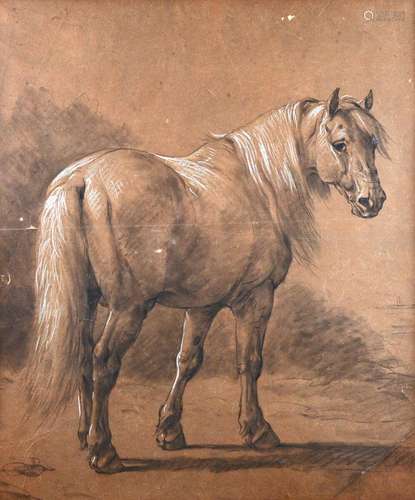 EugËne Verboeckhoven (studio stamp): colored drawing 'horse'...