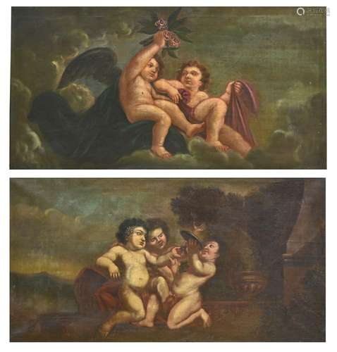 Anonymous (19th century): two paintings (o/c) 'amours' (69x1...