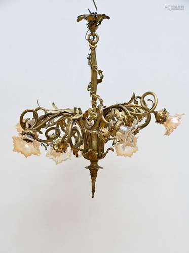 Bronze Louis XV style chandelier with glass shades (h106 dia...