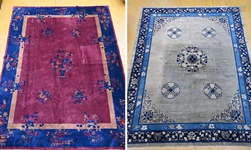 Two large Chinese wool carpets (350x290cm) (347x265cm) (*)