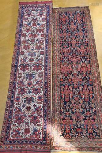 Two Kazak carpets (424x97cm) (385x111cm)