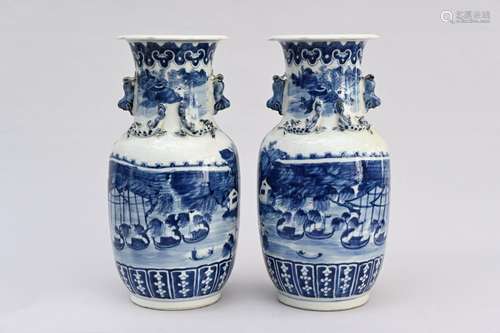 Pair of Chinese blue and white porcelain vases 'view of a ha...