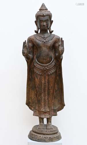 A large Cambodian standing Buddha in bronze, 20th century (h...