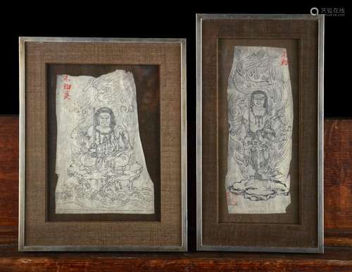 Pair of paintings (ink on paper) 'temple guardians', Japan (...