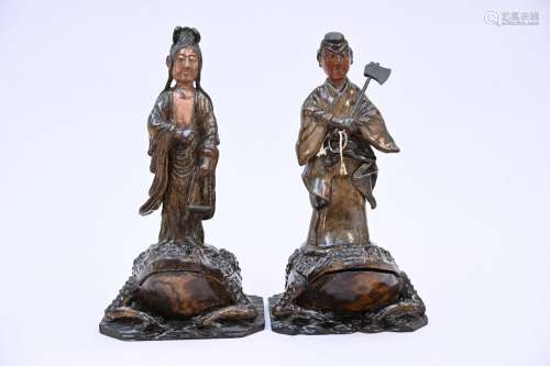 A pair of Japanese paper mache figures (h40cm) (*)