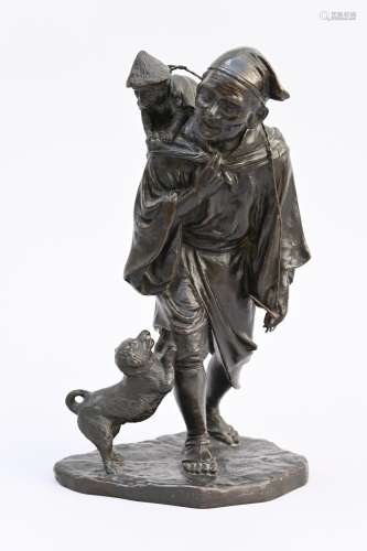Japanese bronze okimono 'man with monkey', Meiji period (h30...