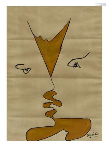 A colored drawing 'the kiss', signed Jean Cocteau 1922 (70x5...