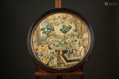 Tondo containing a brocade 'Biblical scene', 17th - 18th cen...