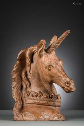 A terracotta bust 'unicorn with crown around the neck' (h42c...