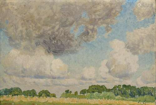 Emile Claus: painting (o/d) 'landscape with clouds' (26x37cm...