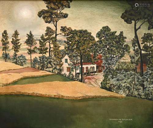 Elisabeth De Saedeleer: painting (h/t) 'house with trees' (h...