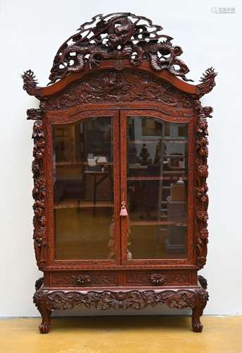 Japanese display cabinet in carved wood 'dragons' (h240x140c...