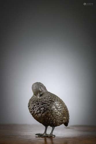 Japanese bronze okimono 'quail', Meiji period (signed) (11x1...