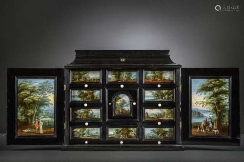 Antwerp cabinet with painted panels attributed to Jasper van...