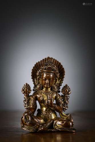 Nepalese gilt bronze statue 'White Tara', 17th century  (h 1...