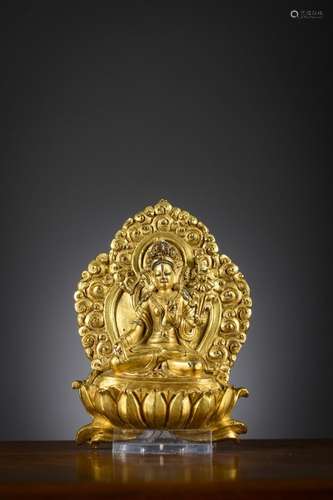 A fine gilt bronze plaque 'white tara', Tibet or Mongolia 17...