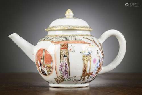 A fine Chinese famille rose teapot 'the visit', Yongzheng pe...