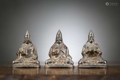 A set of three silver sculptures 'Lamas', Tibet 18th - 19th ...