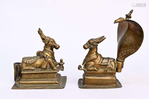 Two Indian bronze statues 'Holy Cow', 19th century (h13x11x8...