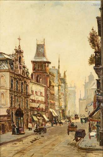 Gustave Walckiers: painting (o/p) 'city view' (52x35cm)