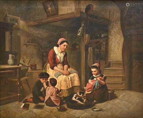 Gerard Theodore: painting (o/c) 'mother with children' (50x5...