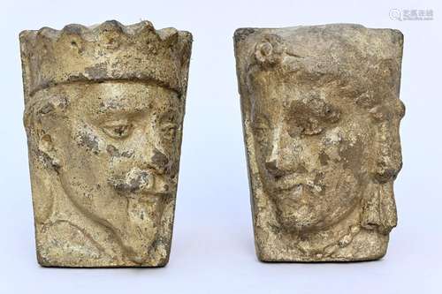 A pair of stone architectural fragments 'Royal pair', 17th c...