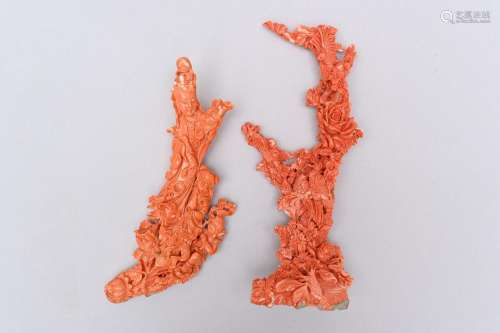 Two coral sculptures 'ladies' and 'branches' (h 23.5cm - 25....