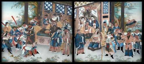 A pair of Chinese ÈglomisÈ paintings  'court scenes', 19th c...