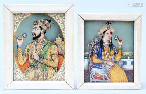Two Indian Miniatures 'portrait of Shah Jahan and Mumtaz' (1...
