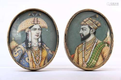 Two oval Indian miniatures with silver frames, circa 1900 (h...