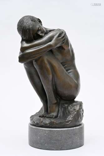 IrÈnÈe Duriez: bronze sculpture 'sitting nude' (h41cm)