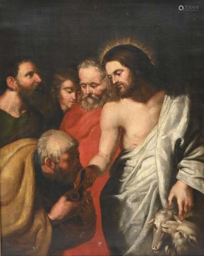 Anonymous (after Rubens): painting (o/c) 'Christ hands Peter...