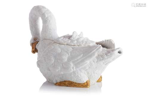 A swan shaped teapot and cover