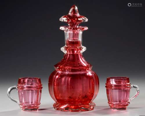 A BOHEMIAN RUBY CUT GLASS 'DRINKING SET' FOR THE ISLAMIC MAR...