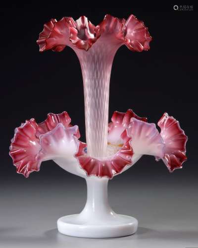 A FRENCH ROSE OPALINE ENAMELLED EPERGNE CENTERPIECE, CIRCA 1...