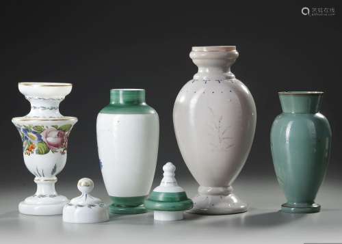 A GROUP OF FOUR SINGLE OPALINE VASES, CIRCA 1900