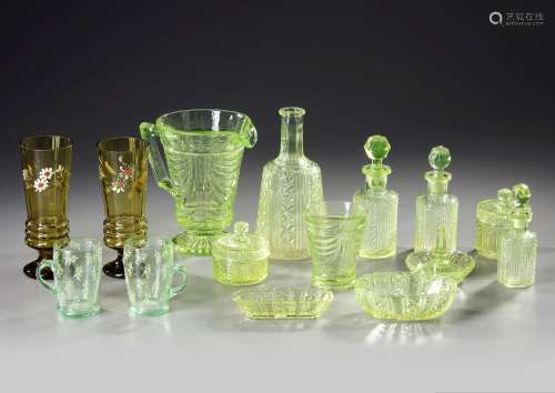 A GROUP OF URANIUM GLASS OBJECTS, FRANCE, CIRCA 1900