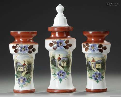 A SET OF THREE FRENCH OPALINE VASES, CIRCA 1880
