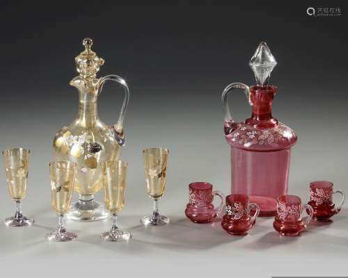 TWO BOHEMIAN LIQUOR SETS ATTRIBUTED TO MOSER, CIRCA 1880-190...