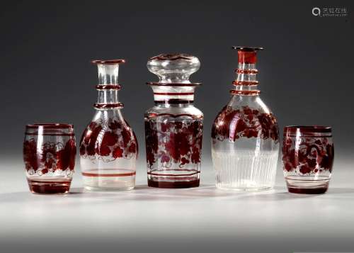 A GROUP OF RED PAINTED BOHEMIAN GLASSES, CIRCA 1880