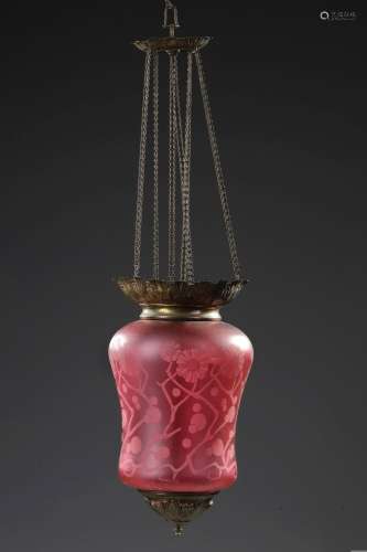 A LANTERN/HANGING LAMP OF FROSTED GLASS, EARLY 19TH CENTURY