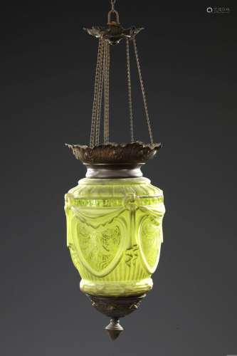 A LANTERN/HANGING LAMP OF FROSTED GLASS, EARLY 19TH CENTURY