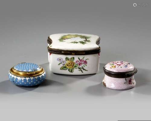 THREE SMALL METAL AND ENAMELLED BOXES, FRANCE,18TH AND EARLY...