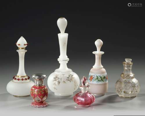 A GROUP OF SIX PERFUME/SCENT BOTTLES, FRANCE AND BOHEMIA, EA...