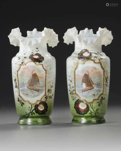 A PAIR OF FRENCH OPALINE VASES, 19TH CENTURY