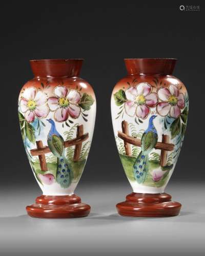 A PAIR OF FRENCH OPALINE VASES, 19TH CENTURY