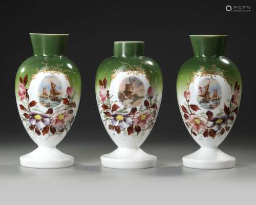 A SET OF THREE OPALINE VASES, FRANCE, 19TH CENTURY