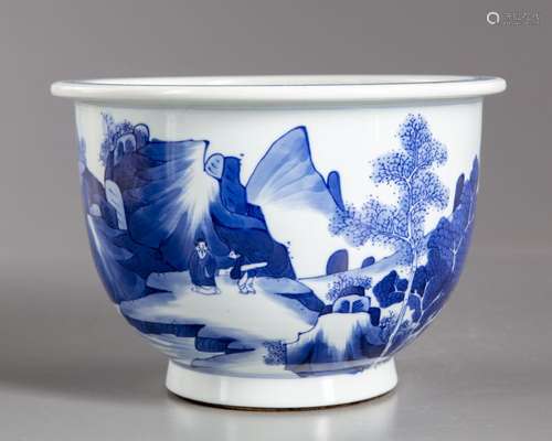 A CHINESE BLUE AND WHITE JARDINIERE, 20TH CENTURY